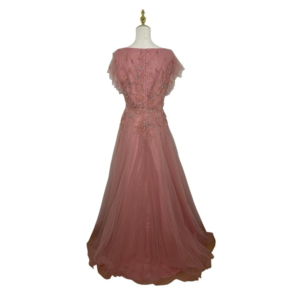Mac Duggal 11224 Embellished Tulle Salmon Cap Sleeve Gown Size 8 $698